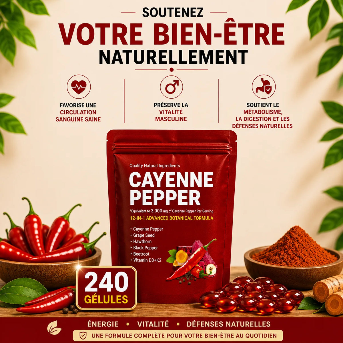 Gélules de piment de cayenne (240 gélules)