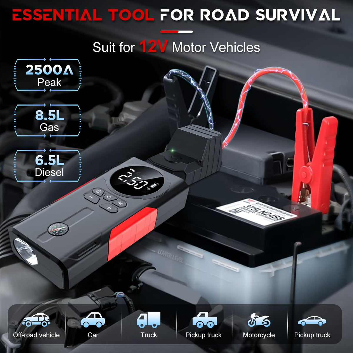 🚗 Booster de Batterie Multifonction 4 en 1 – Ne restez plus jamais bloqué sur la route !